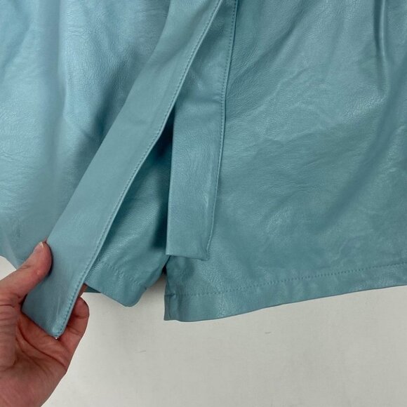 Luna Allegra Teal Blue High Waist Faux‎ Leather Shorts Belted Size Large Boho L - Picture 4 of 10